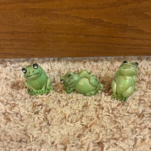 Set of Three Green Frog Figurines
